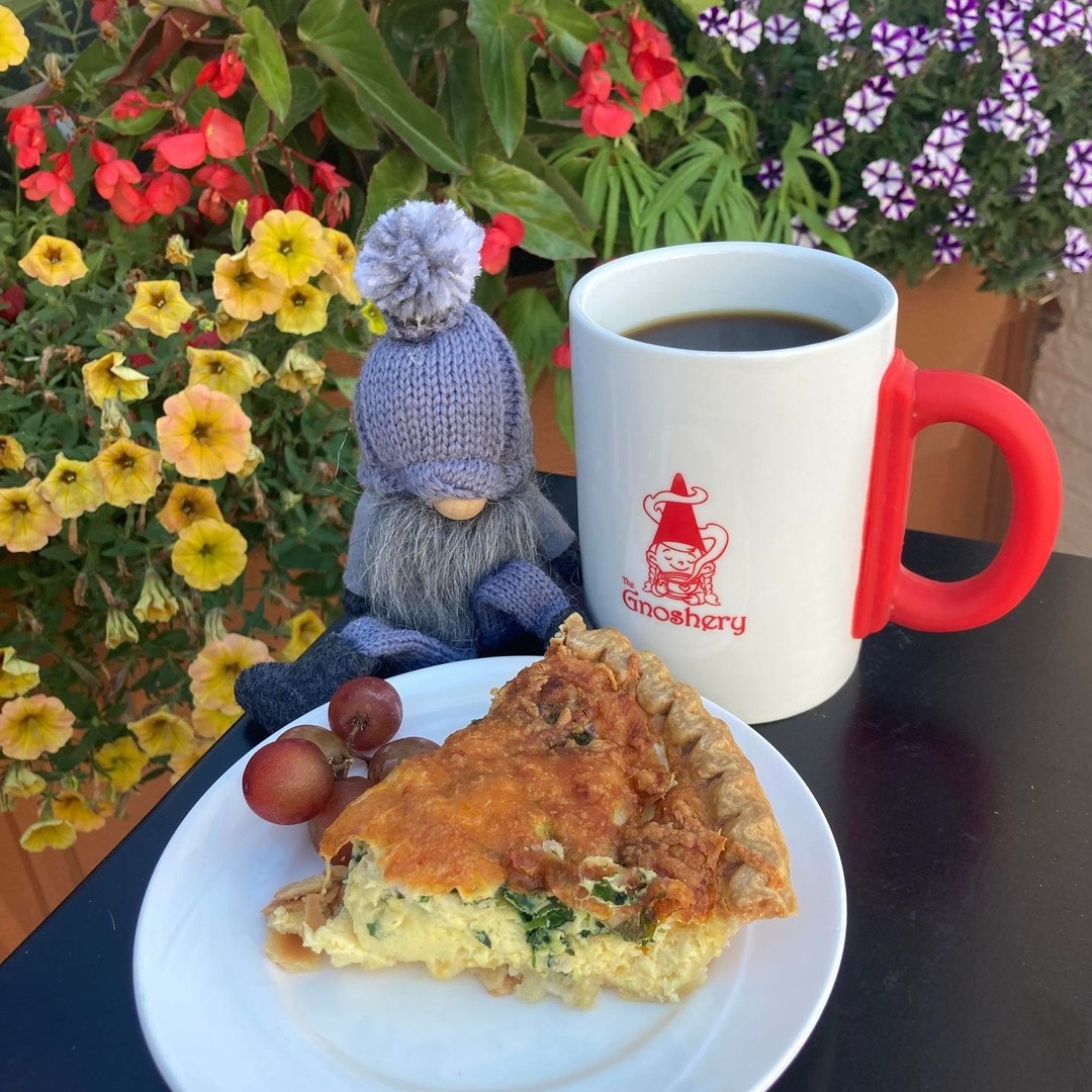 Looking for a good morning nosh? Come on down to The Gnoshery in Sturgeon Bay and try our delicious quiche! We also have a wide variety of coffee drinks to help wash it all down. Visit us today, our tables are open for everyone. Gnosh! Gnosh! 

#quiche #coffee #gnomes #sturgeonbay #doorcounty #thegnoshery #gnoshgnosh